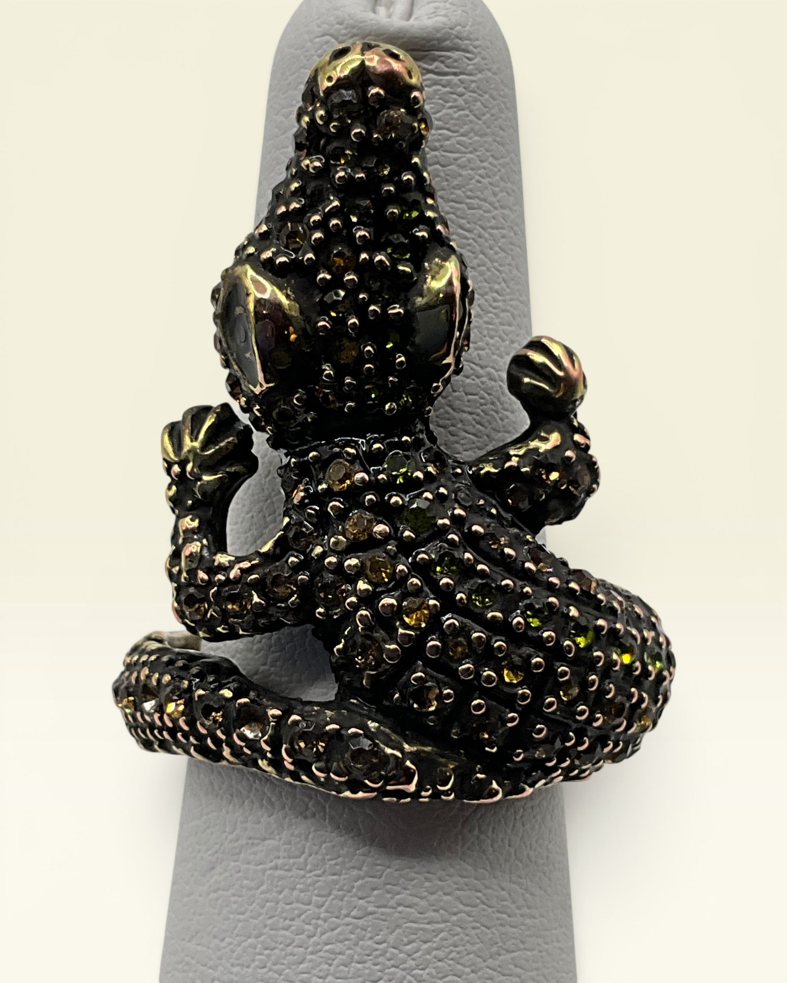 Unsigned Avon Gunmetal Crocodile Wrap Ring – Pavé Crystal Alligator Statement Ring - Estate Sale (Great Condition)