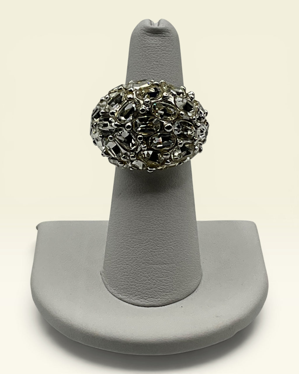 Kenneth Jay Lane KJL Smoky Crystal Dome Cocktail Ring - Estate Sale (Great Condition)
