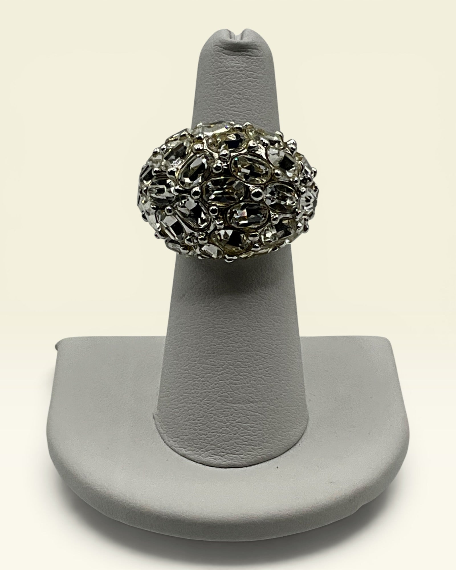Kenneth Jay Lane KJL Smoky Crystal Dome Cocktail Ring - Estate Sale (Great Condition)