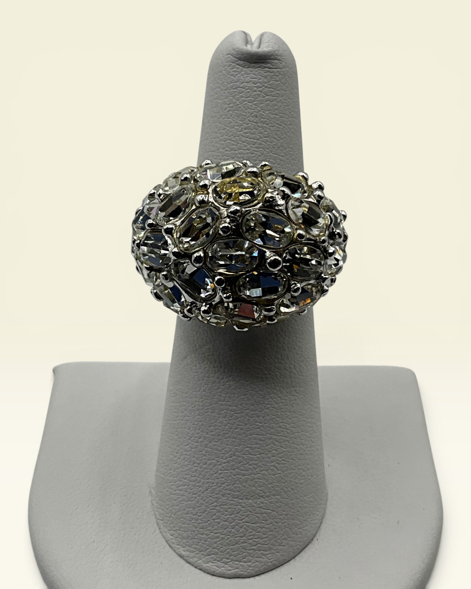Kenneth Jay Lane KJL Smoky Crystal Dome Cocktail Ring - Estate Sale (Great Condition)
