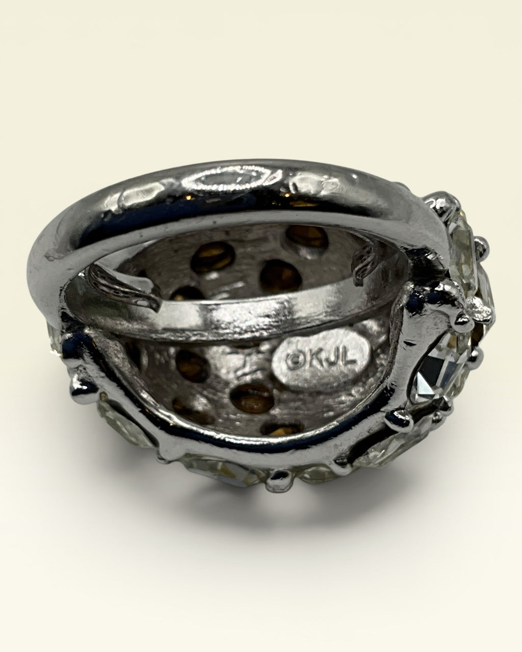 Kenneth Jay Lane KJL Smoky Crystal Dome Cocktail Ring - Estate Sale (Great Condition)
