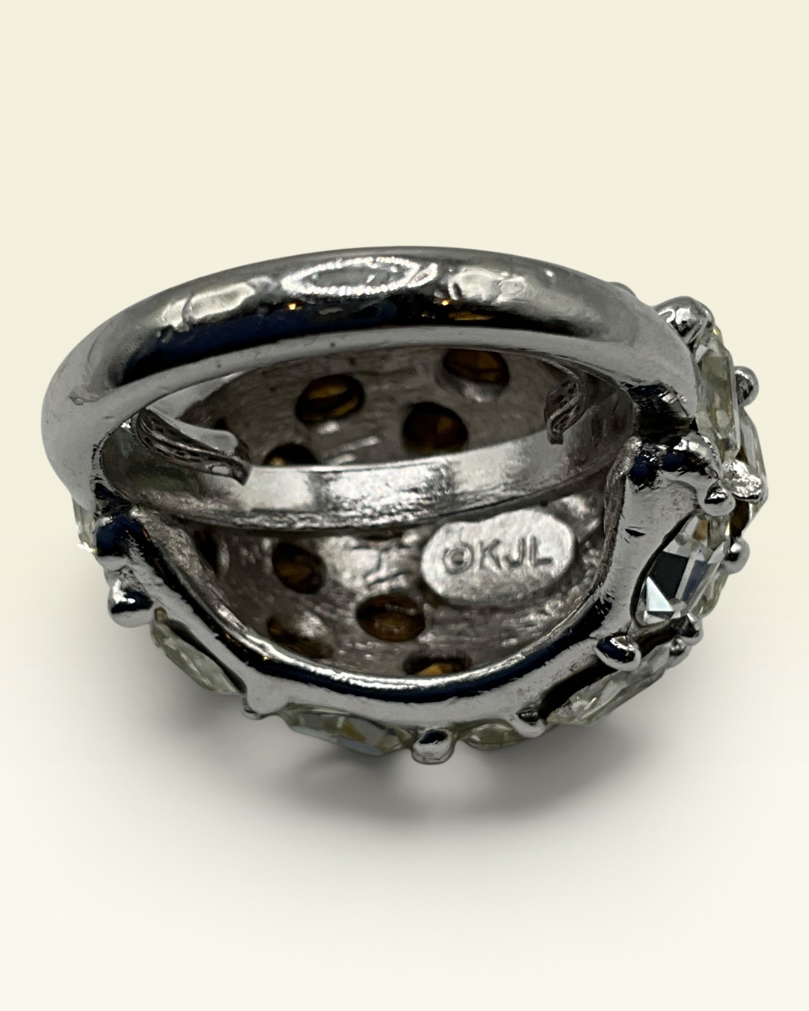Kenneth Jay Lane KJL Smoky Crystal Dome Cocktail Ring - Estate Sale (Great Condition)