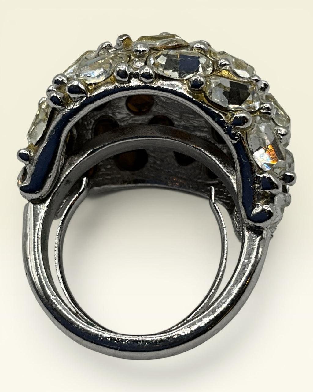 Kenneth Jay Lane KJL Smoky Crystal Dome Cocktail Ring - Estate Sale (Great Condition)