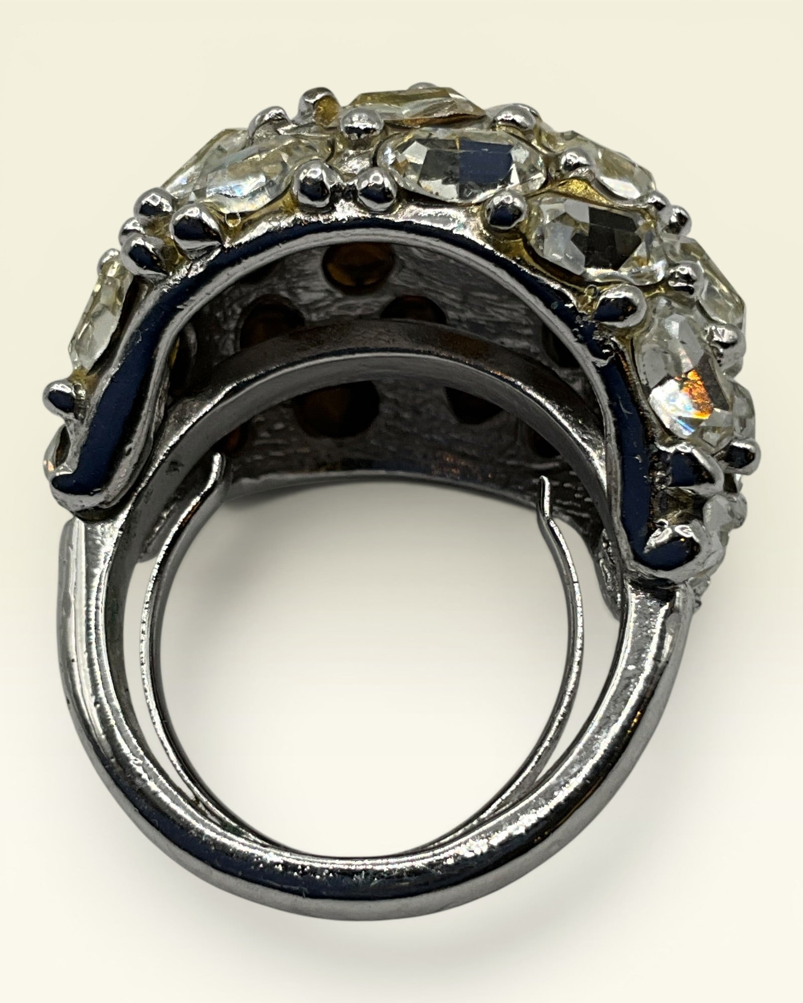 Kenneth Jay Lane KJL Smoky Crystal Dome Cocktail Ring - Estate Sale (Great Condition)