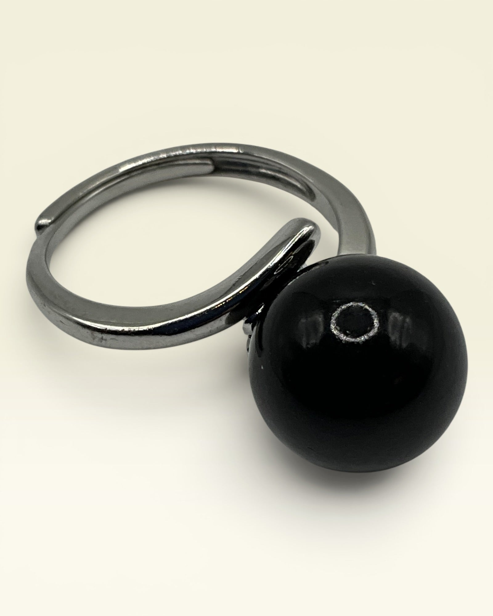 Modern Black Orb Statement Ring