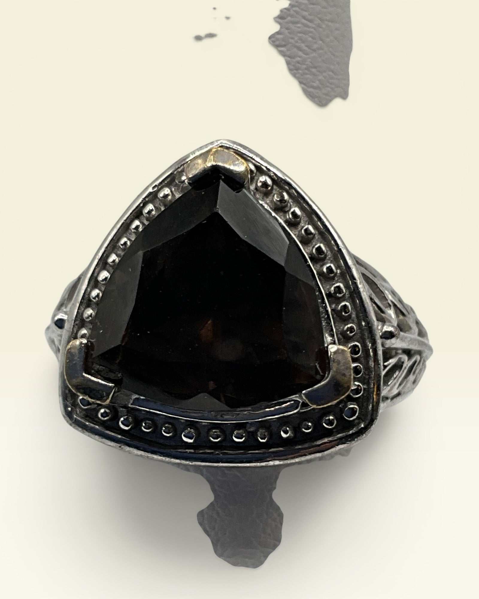 Sterling Silver Smoky Quartz Triangle Statement Ring - Estate Sale (Great Condition)