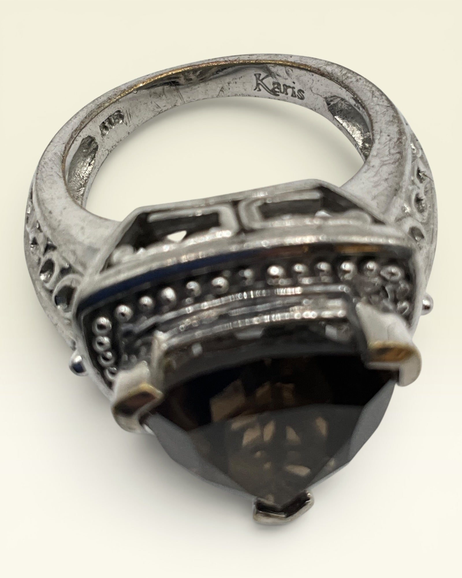 Sterling Silver Smoky Quartz Triangle Statement Ring - Estate Sale (Great Condition)