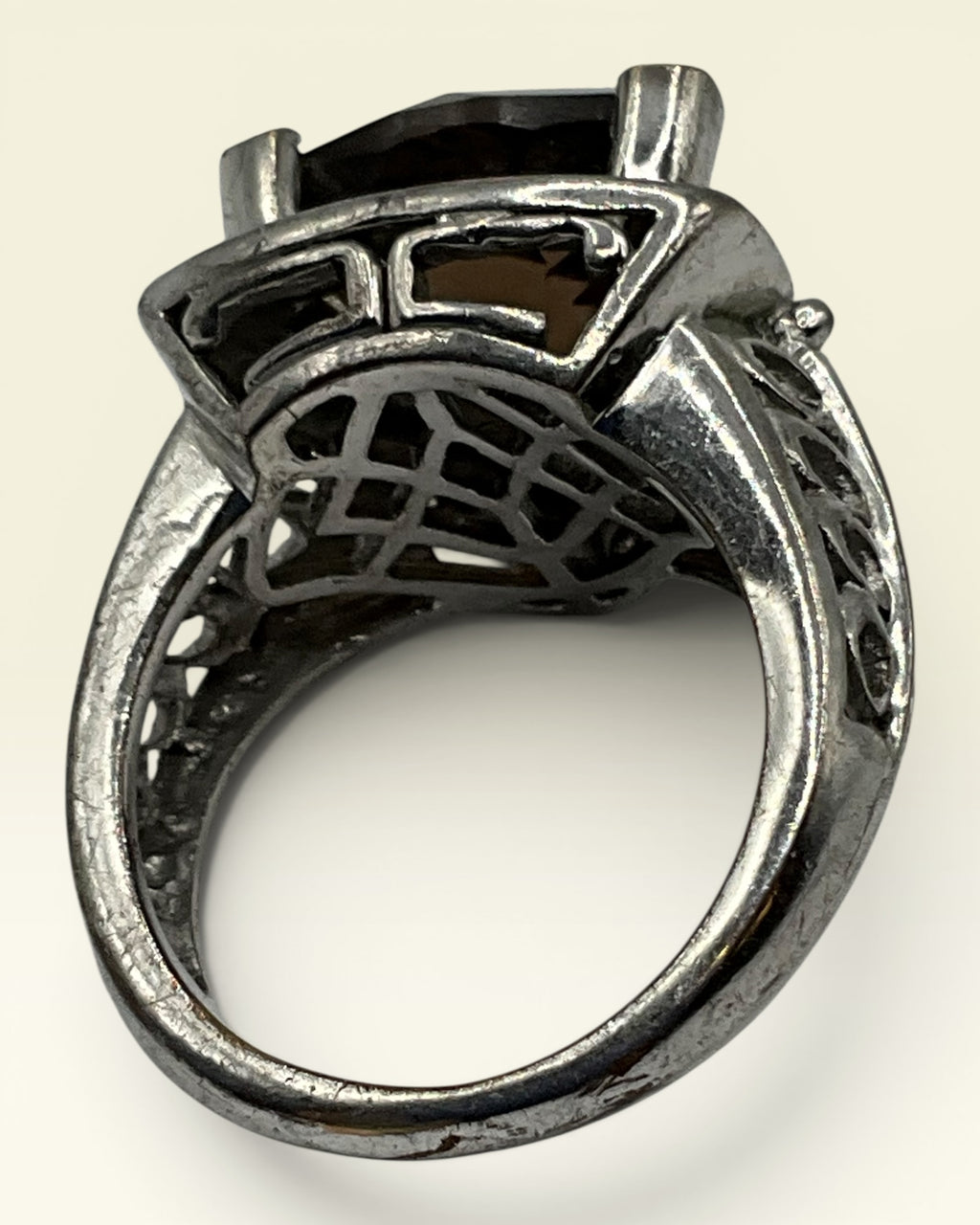 Sterling Silver Smoky Quartz Triangle Statement Ring - Estate Sale (Great Condition)