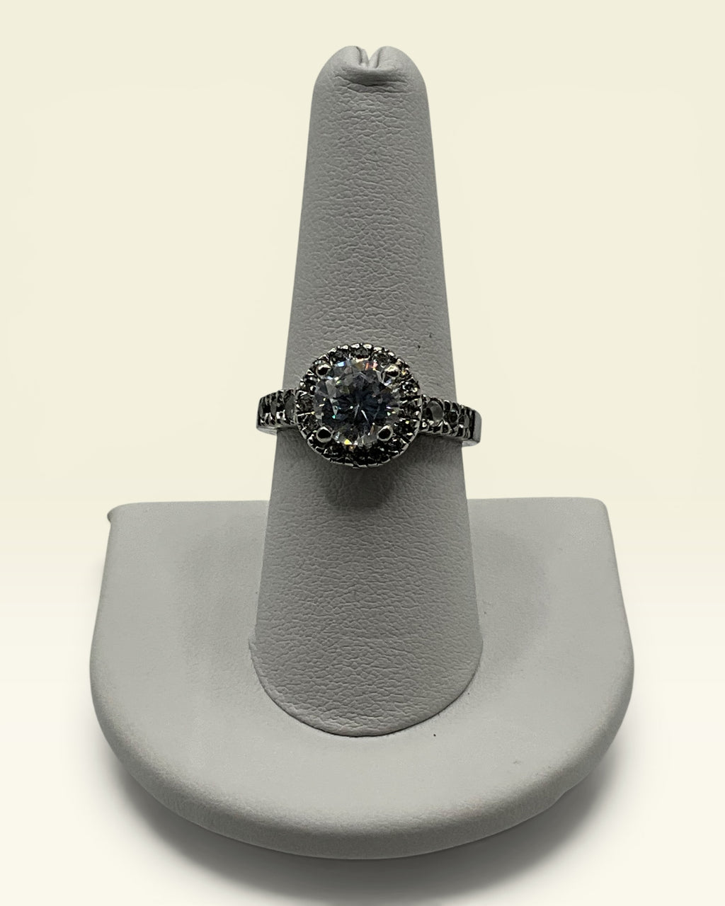 Lia Sophia Halo Style CZ Engagement Ring – Silver Tone Statement Ring - Estate Sale (Great Condition)
