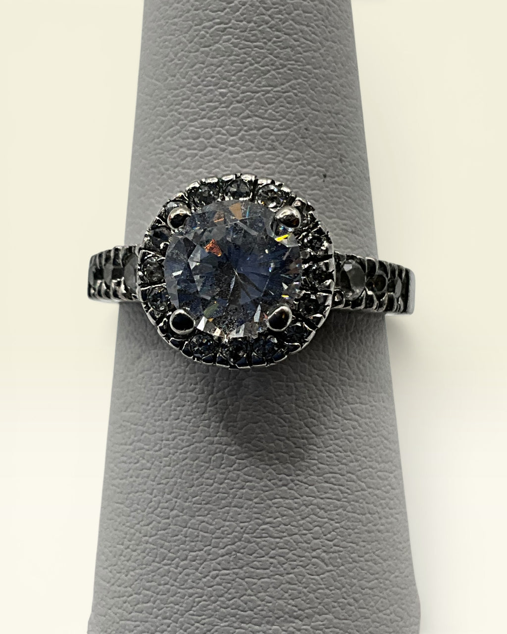 Lia Sophia Halo Style CZ Engagement Ring – Silver Tone Statement Ring - Estate Sale (Great Condition)