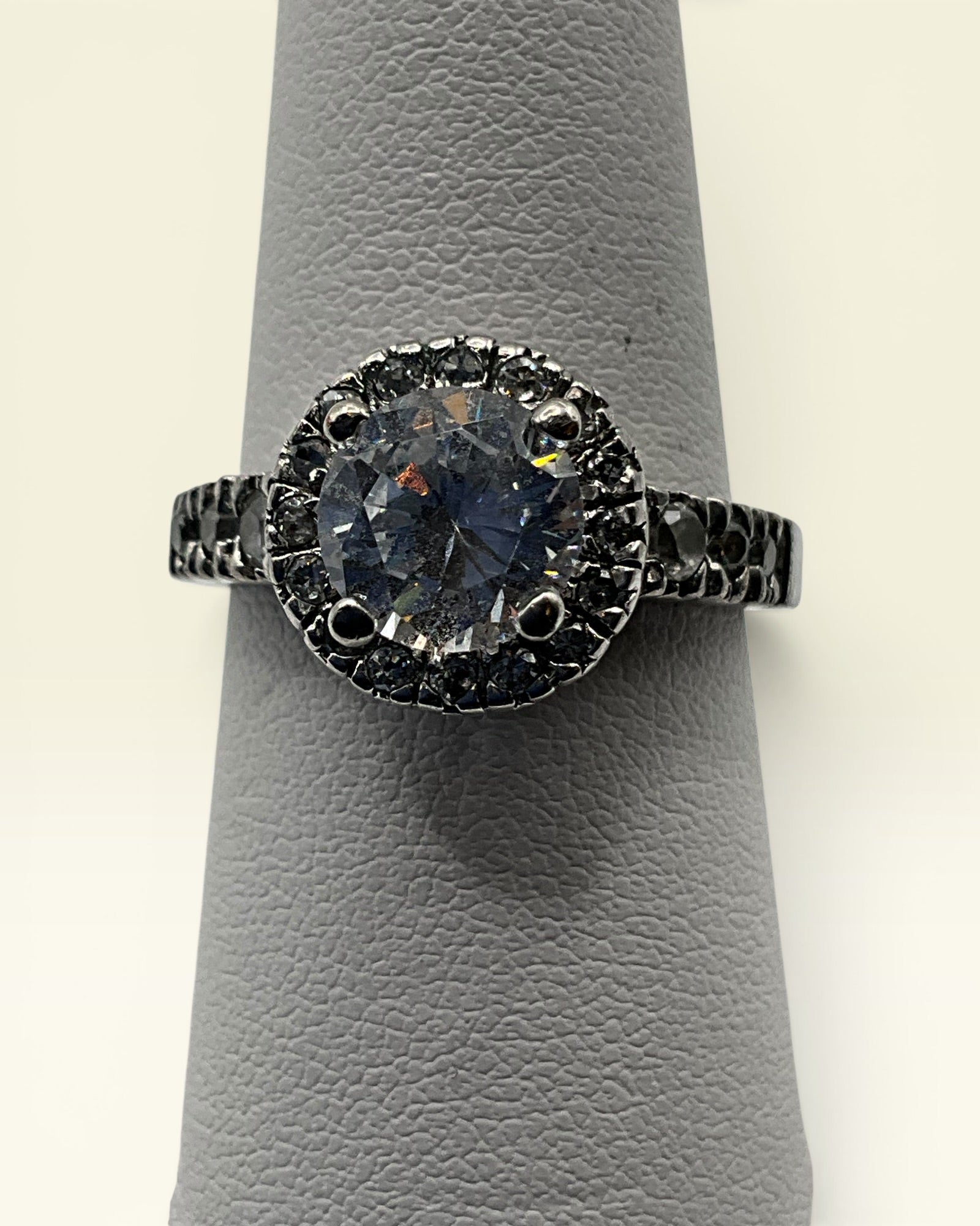 Lia Sophia Halo Style CZ Engagement Ring – Silver Tone Statement Ring - Estate Sale (Great Condition)