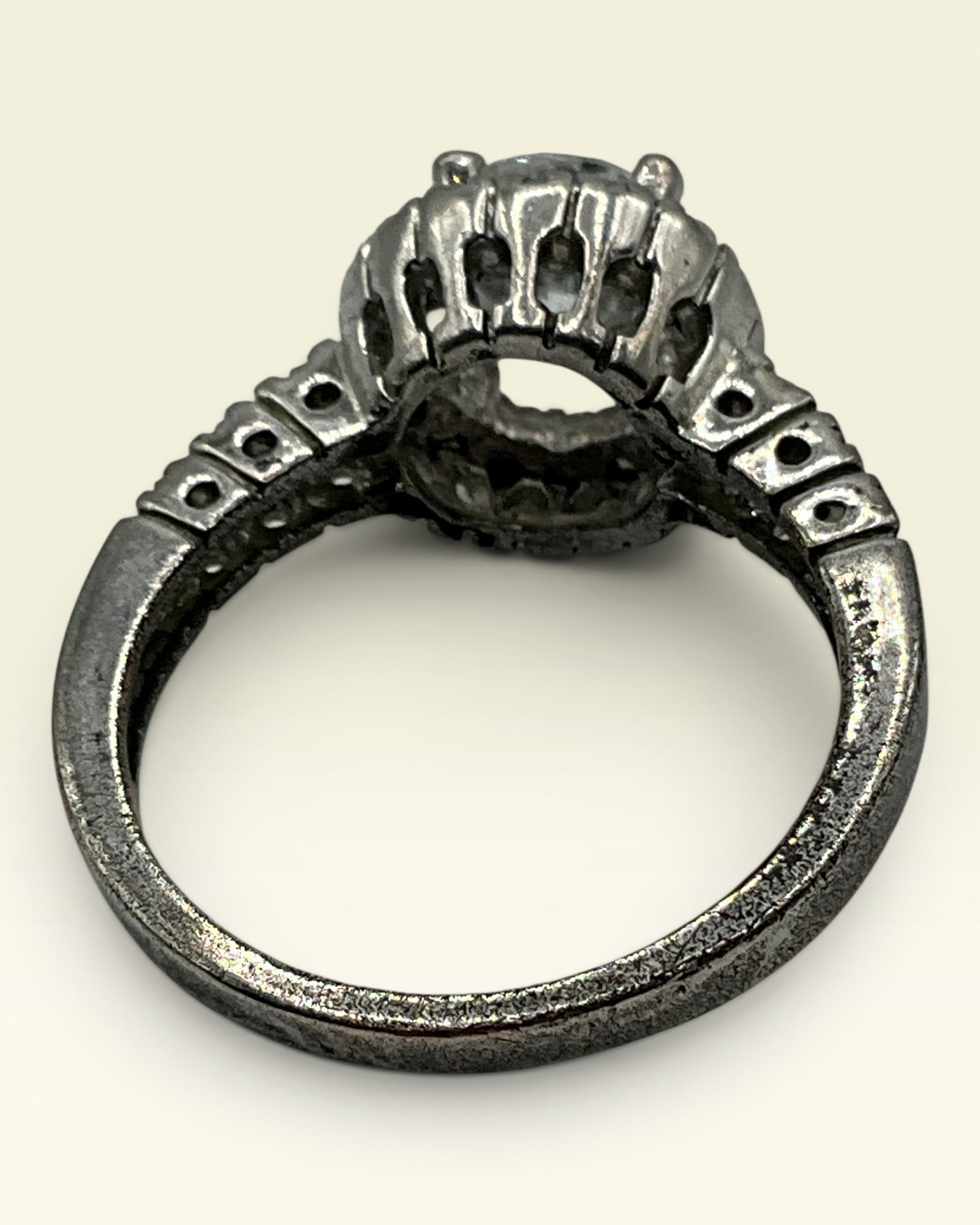 Lia Sophia Halo Style CZ Engagement Ring – Silver Tone Statement Ring - Estate Sale (Great Condition)