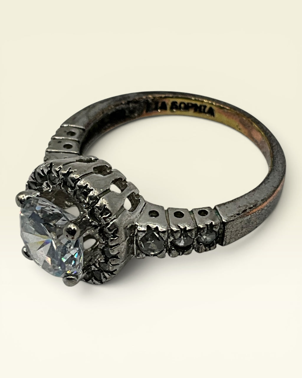 Lia Sophia Halo Style CZ Engagement Ring – Silver Tone Statement Ring - Estate Sale (Great Condition)