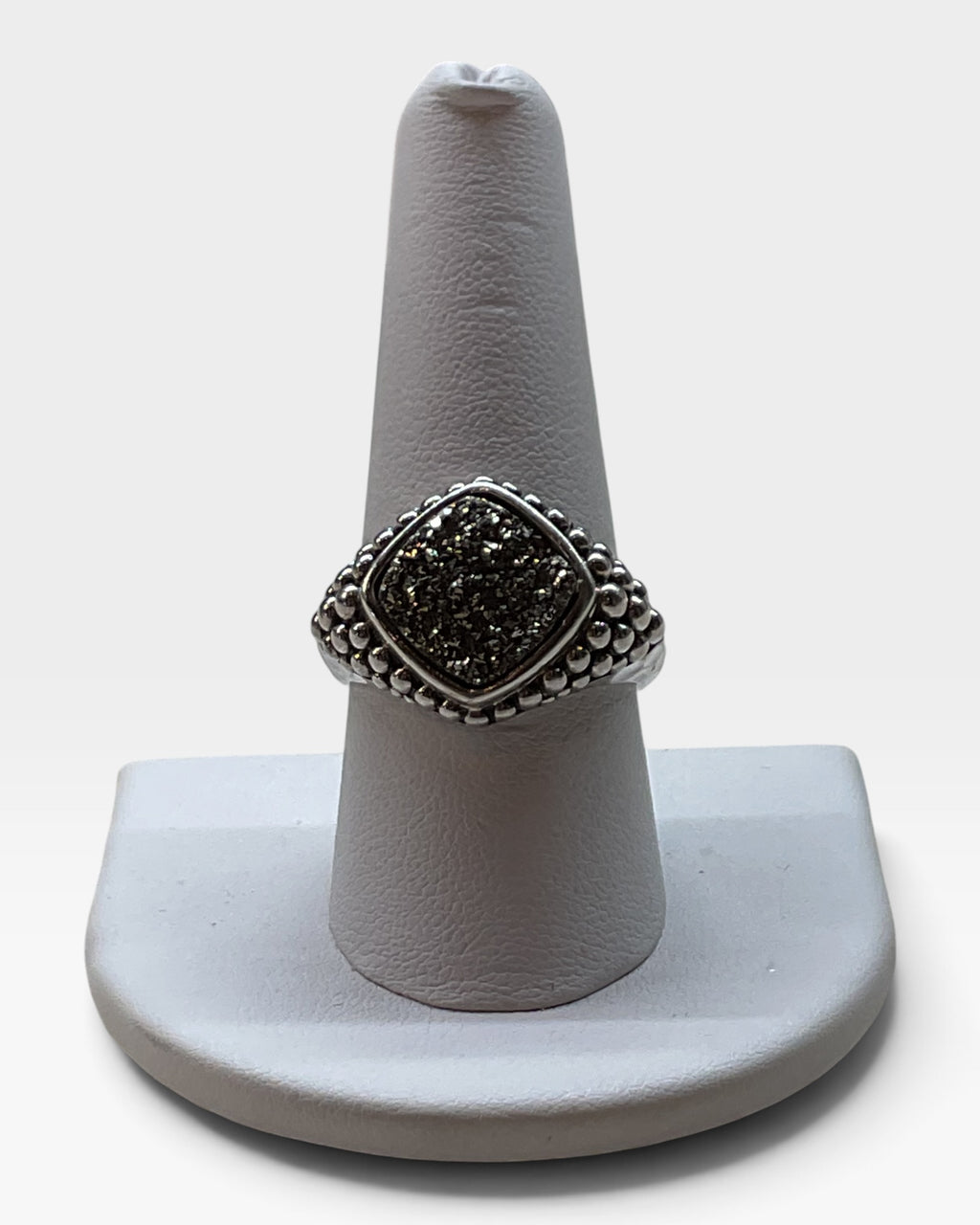 Michael Dawkins Sterling Silver Grey Hetogon Druzy Ring - Pre-Loved