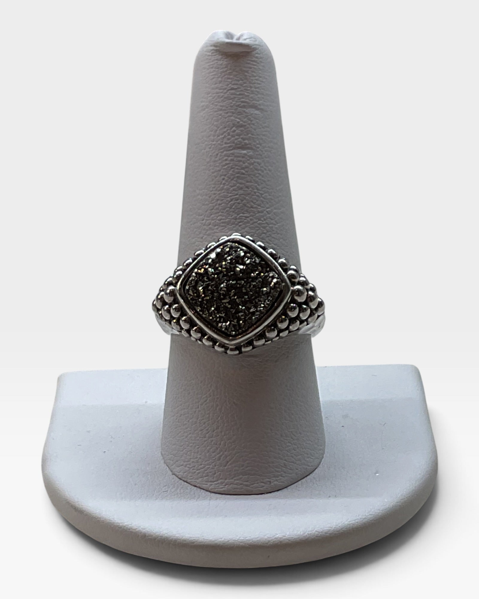 Michael Dawkins Sterling Silver Grey Hetogon Druzy Ring - Pre-Loved