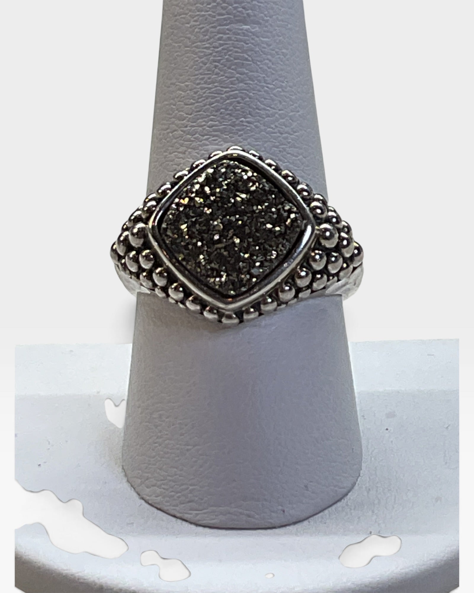 Michael Dawkins Sterling Silver Grey Hetogon Druzy Ring - Pre-Loved