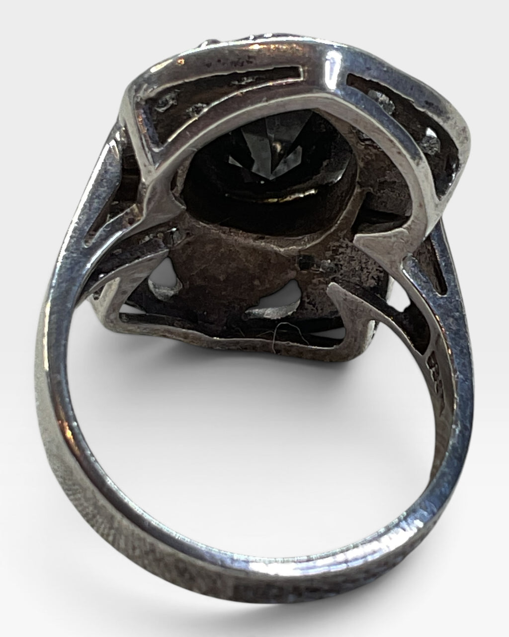 Sterling Silver Black Onyx and Marcasite Ring - Pre-Loved