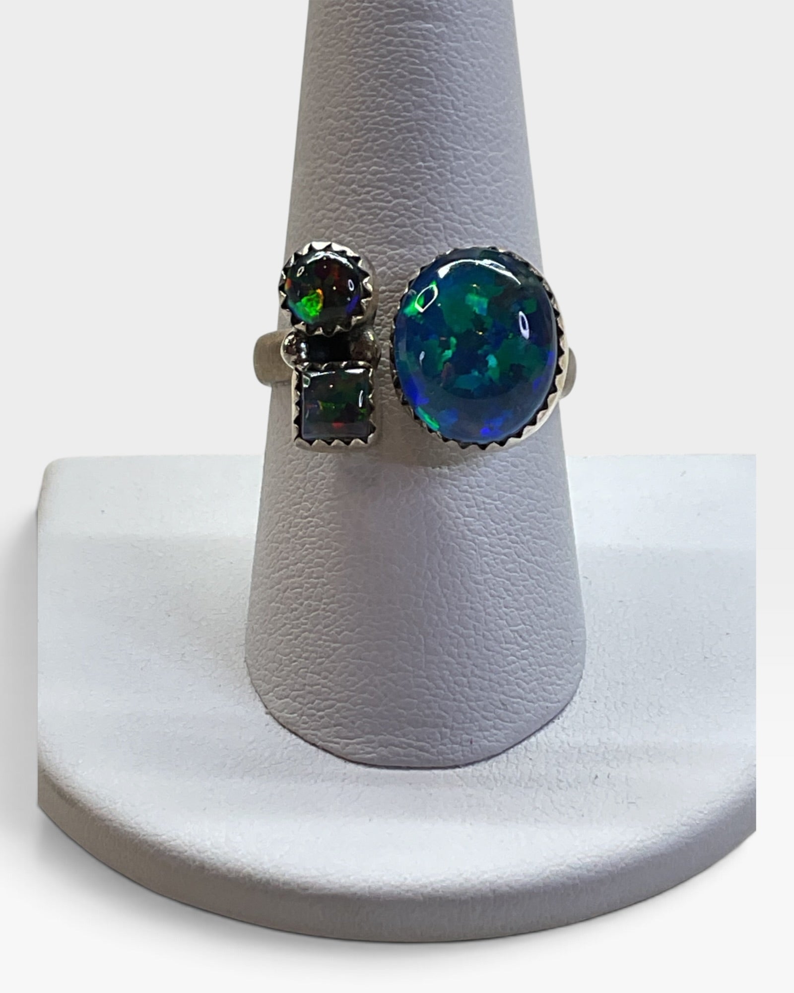 Sterling Silver Aurora Lab Opal Ring - Pre-Loved