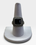 Sterling Silver Black Onyx and Marcasite Ring - Pre-Loved