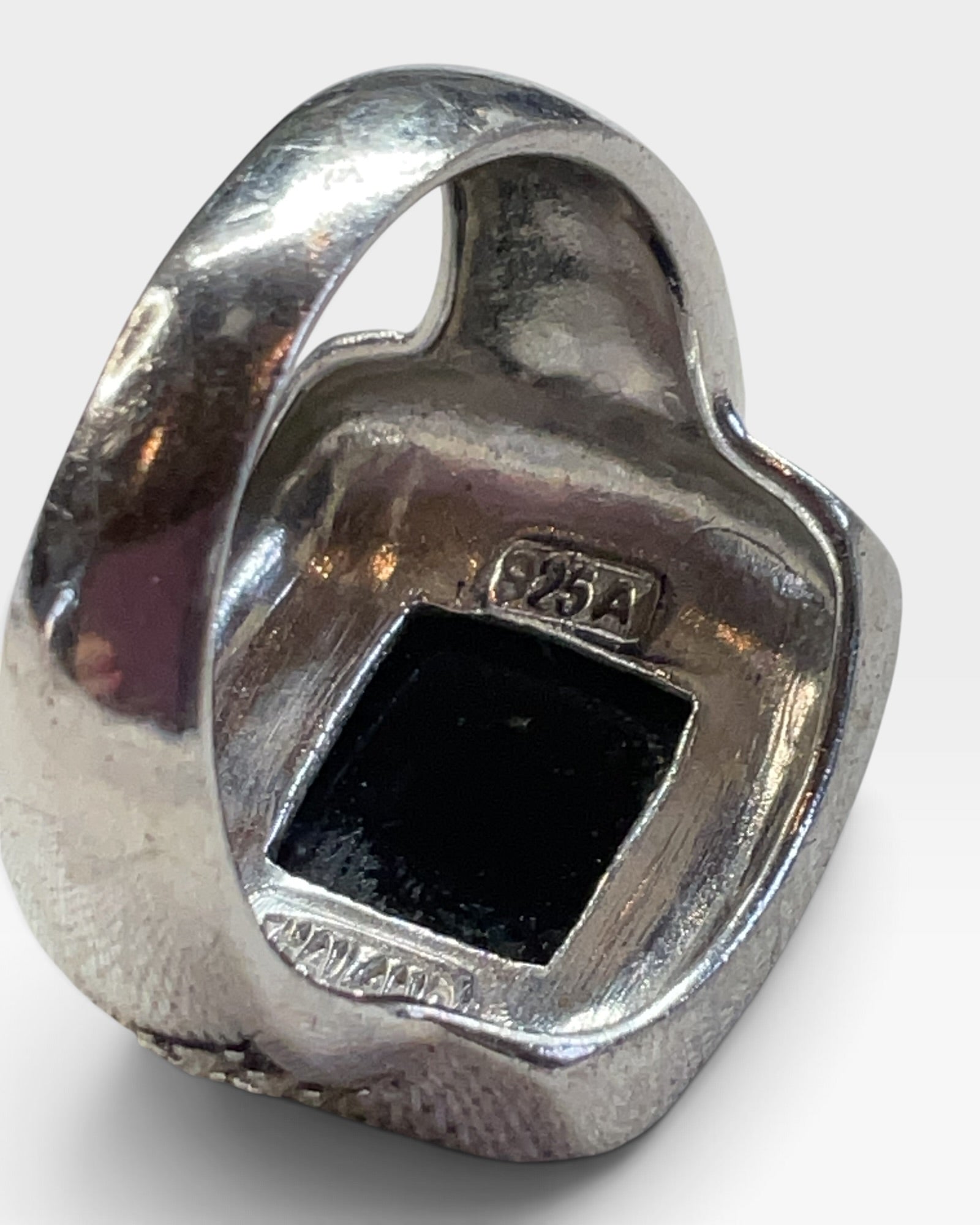 Sterling Silver Black Onyx and Marcasite Ring - Pre-Loved