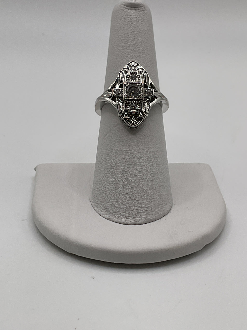 Art Deco Style Filigree Ring with Smoky Crystals Estate Sale (Great Condition)