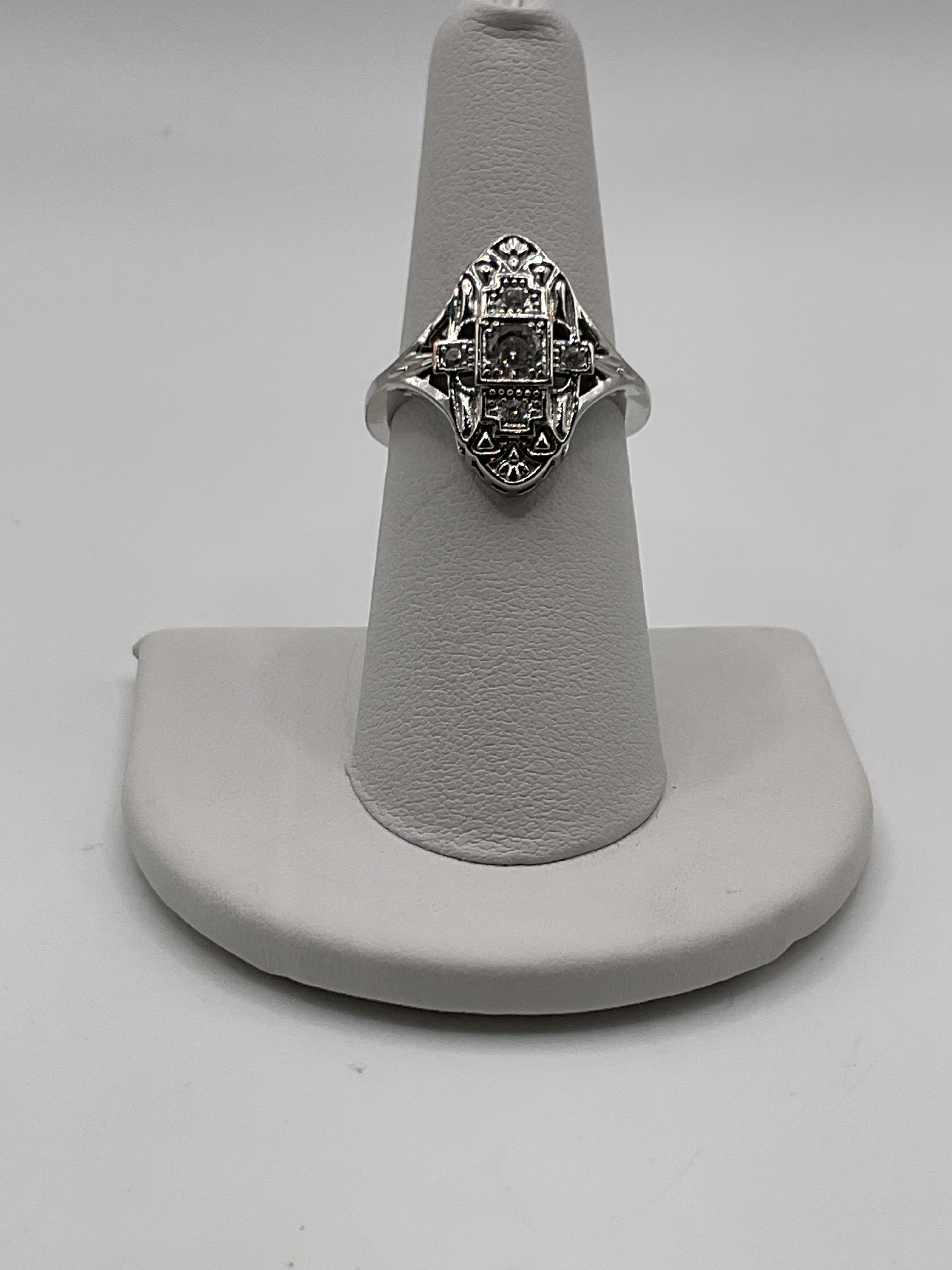Art Deco Style Filigree Ring with Smoky Crystals Estate Sale (Great Condition)