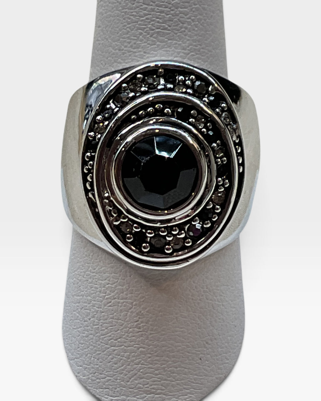 Lia Sophia Black Onyx Stone Silver Color Ring - Pre-Loved