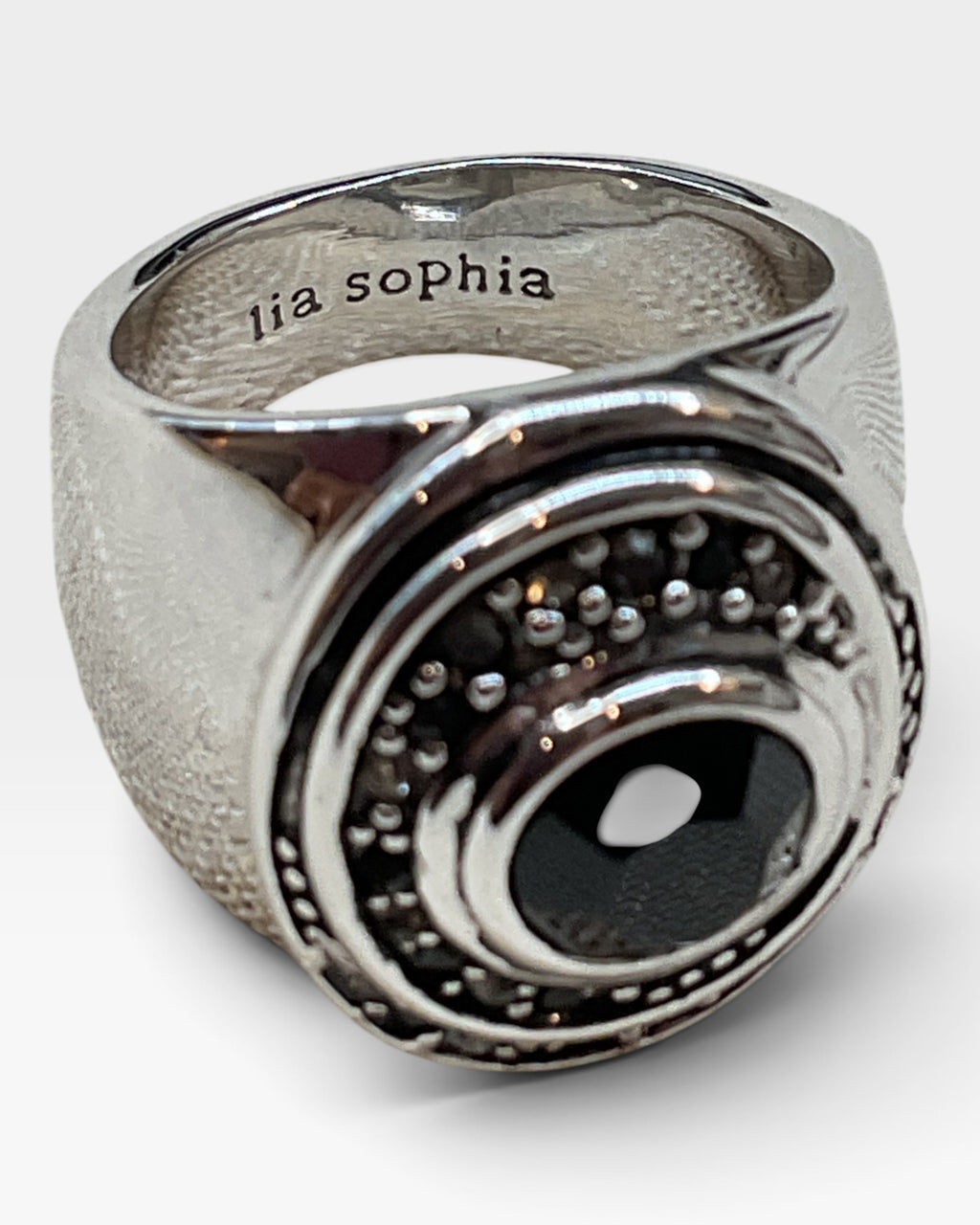 Lia Sophia Black Onyx Stone Silver Color Ring - Pre-Loved