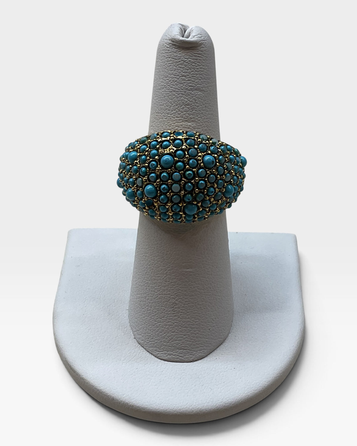 Kenneth Jay Lane Gold Pave Turquoise Cabachon Dome Cocktail Ring - Pre-Loved