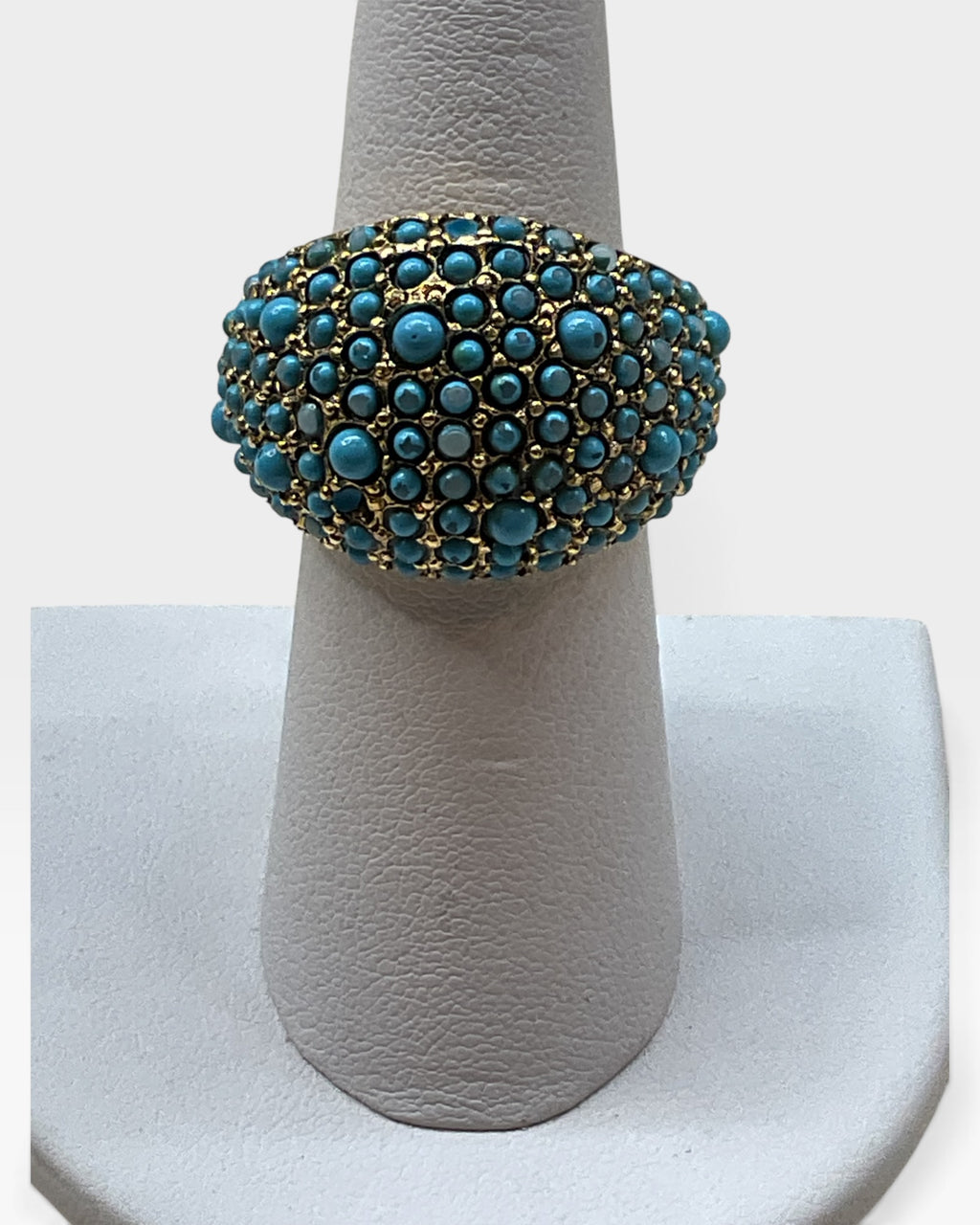 Kenneth Jay Lane Gold Pave Turquoise Cabachon Dome Cocktail Ring - Pre-Loved