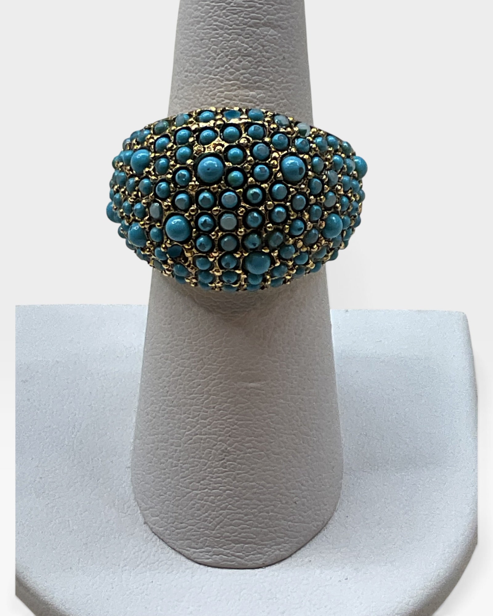 Kenneth Jay Lane Gold Pave Turquoise Cabachon Dome Cocktail Ring - Pre-Loved