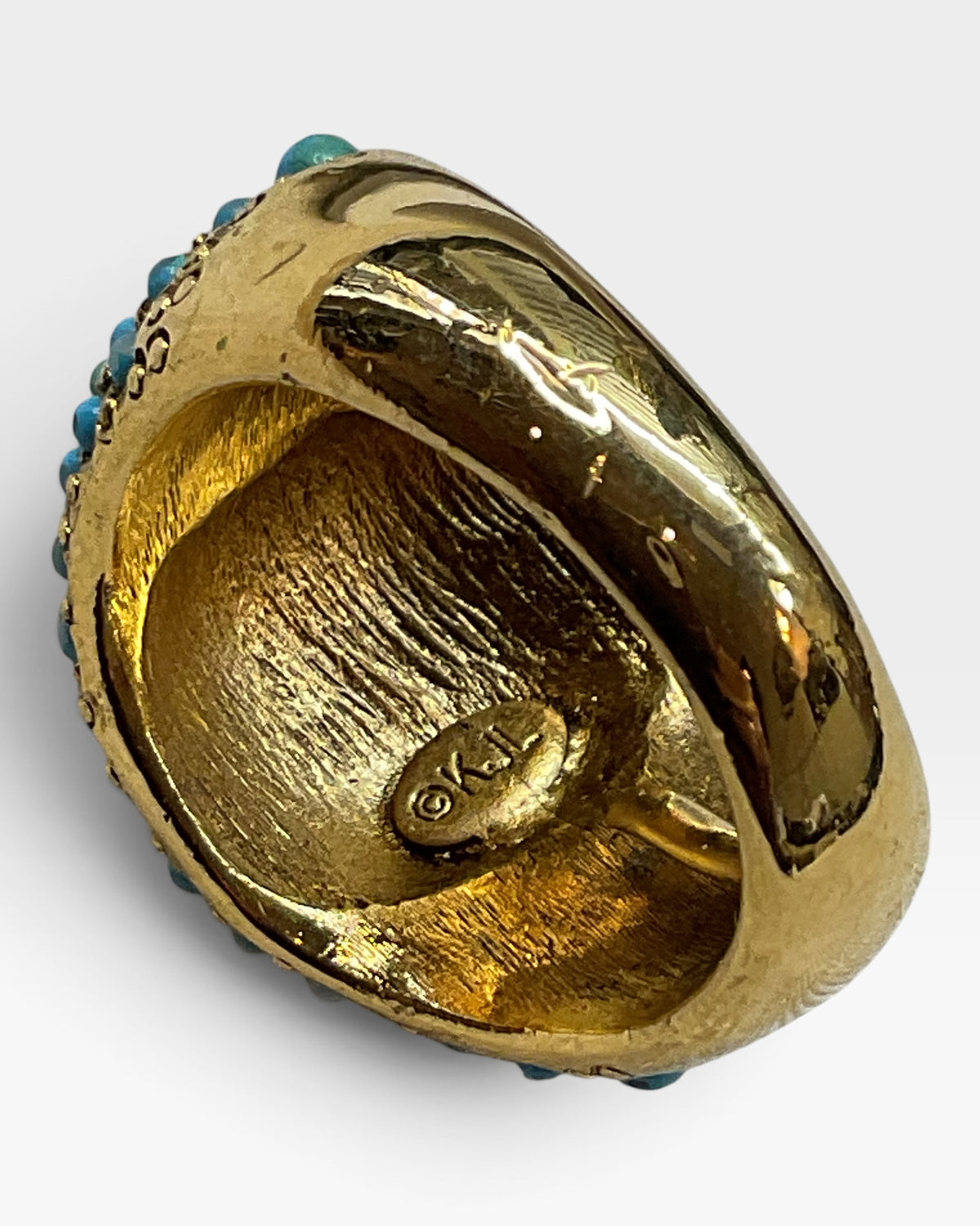 Kenneth Jay Lane Gold Pave Turquoise Cabachon Dome Cocktail Ring - Pre-Loved