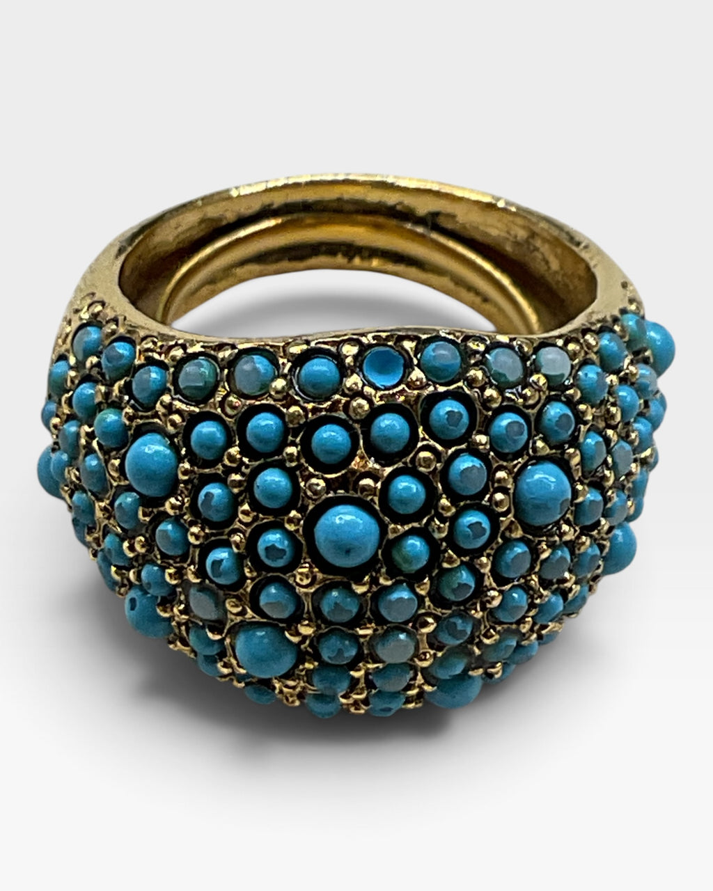 Kenneth Jay Lane Gold Pave Turquoise Cabachon Dome Cocktail Ring - Pre-Loved