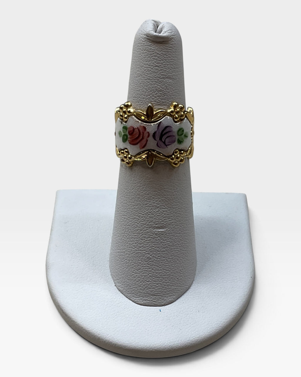 Vintage Park Lane Cigar Wide Enamel Flowers Ring - Pre-Loved