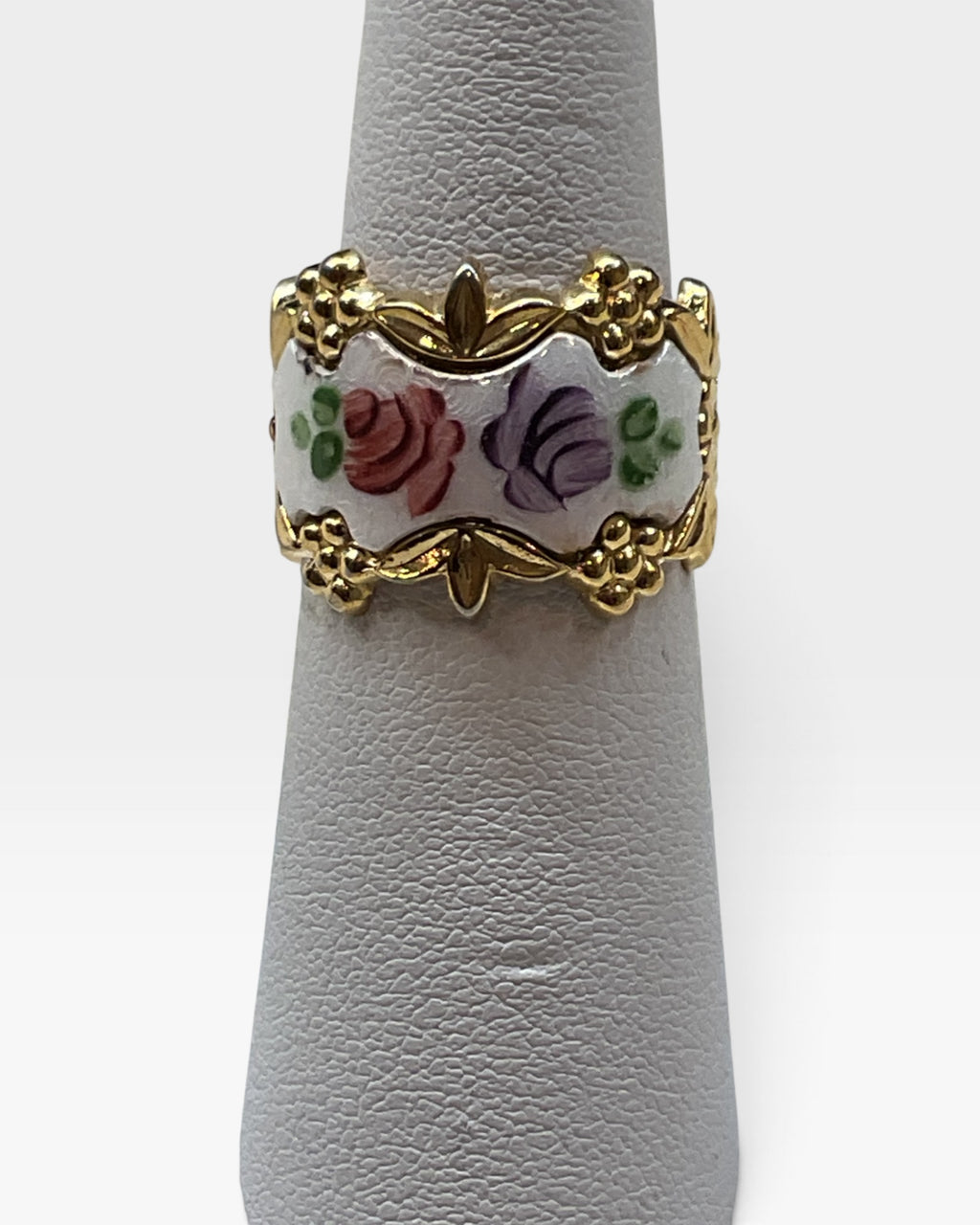 Vintage Park Lane Cigar Wide Enamel Flowers Ring - Pre-Loved