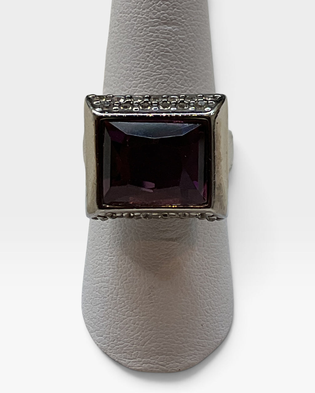 Lia Sophia Mystique Ring Purple Glass Stone Rhinestones Silver Tone - Pre-Loved