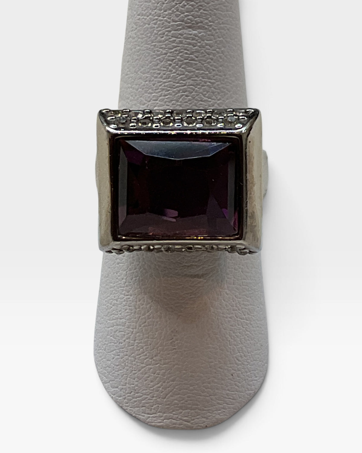 Lia Sophia Mystique Ring Purple Glass Stone Rhinestones Silver Tone - Pre-Loved