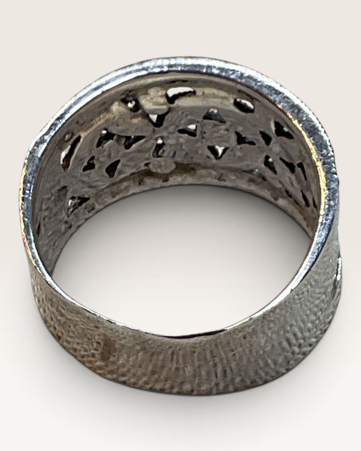 Vintage 925 Sterling Silver Marcasite Wide Band Ring Filigree Openwork - Pre-Loved