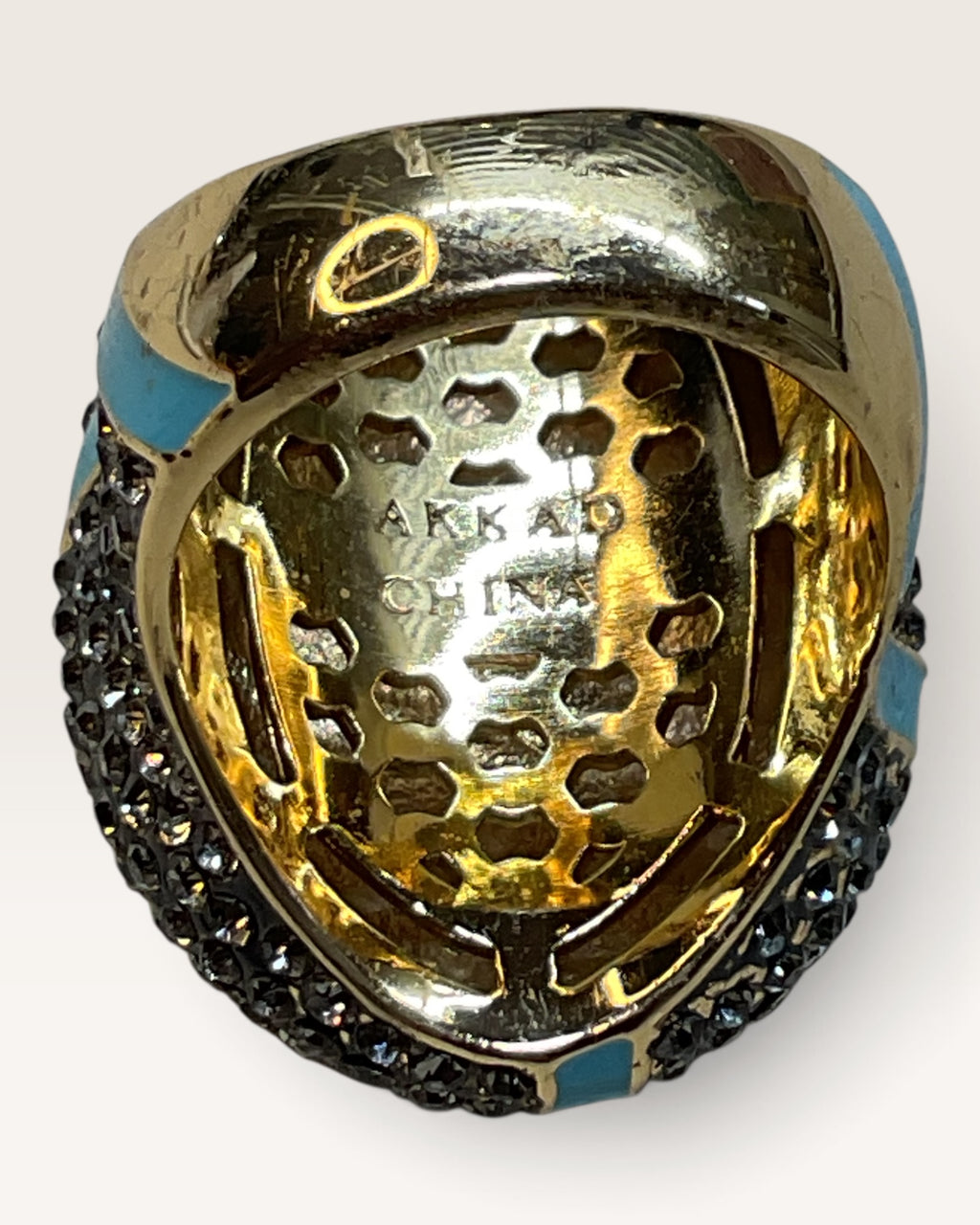 AKKAD Ibiza Turquoise Rhinestone Enamel Ring - Pre-Loved