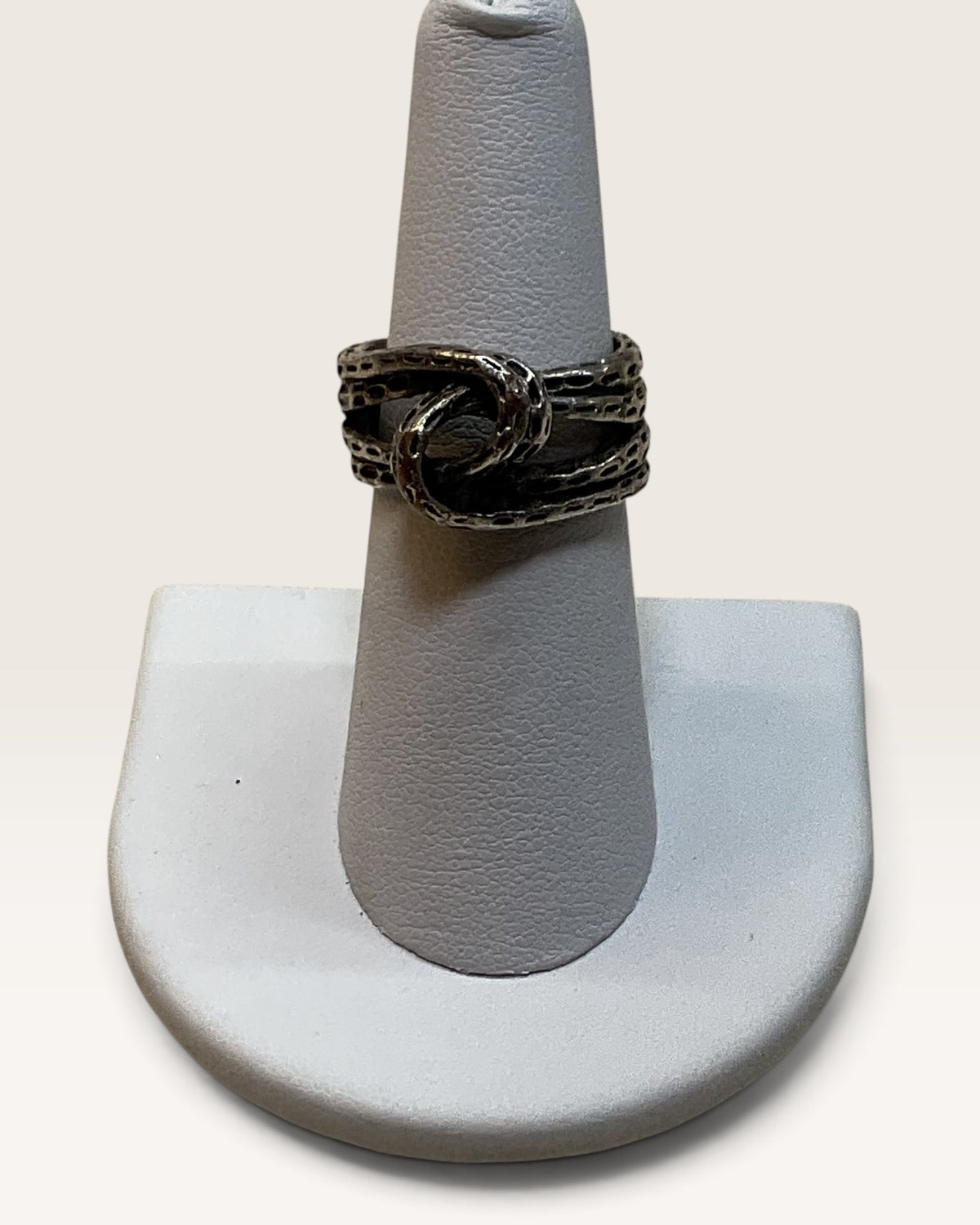 Older PD Pewter Silver Tone Rope Knot — Heavy Ring, Signed - Pre-Loved