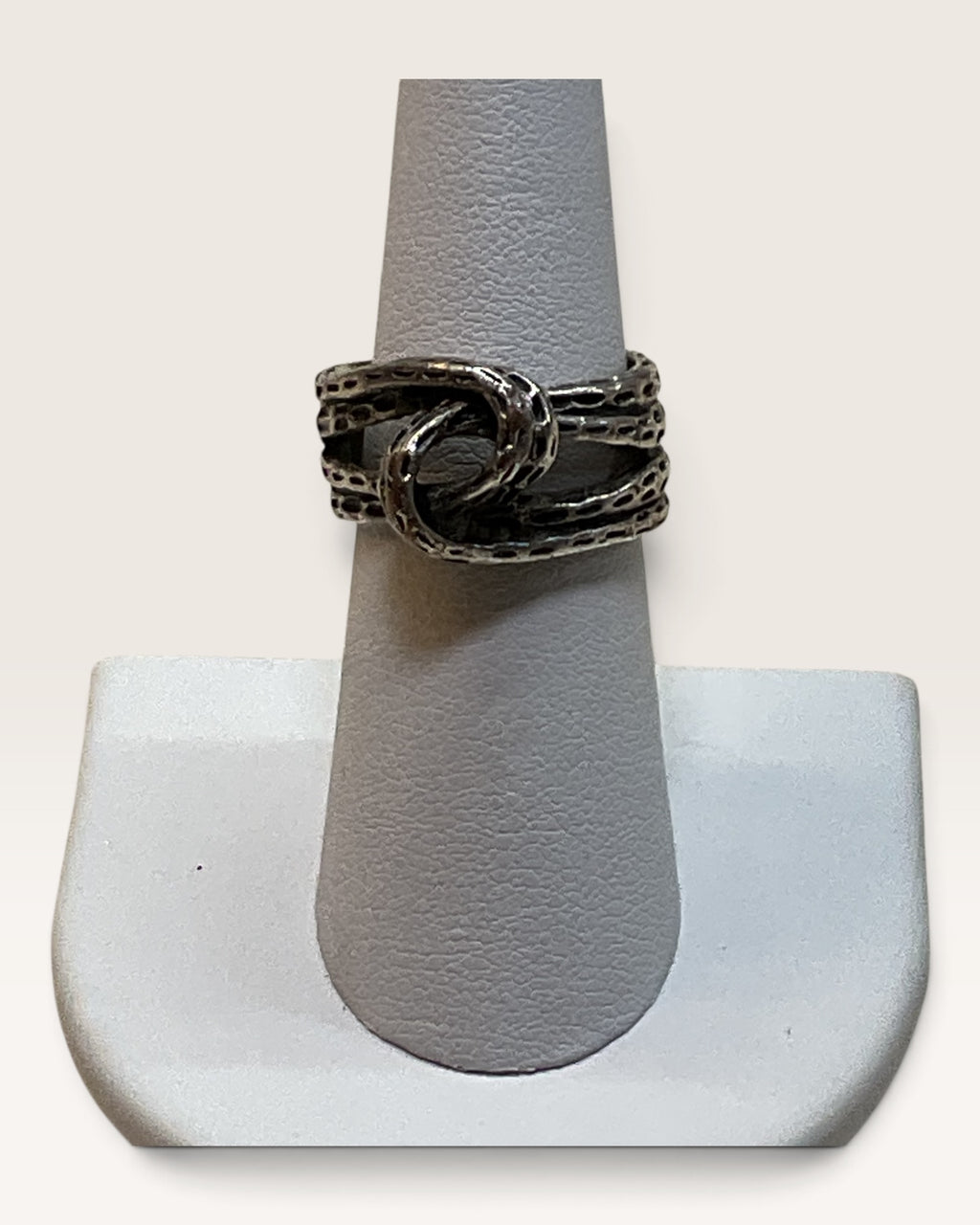 Older PD Pewter Silver Tone Rope Knot — Heavy Ring, Signed - Pre-Loved
