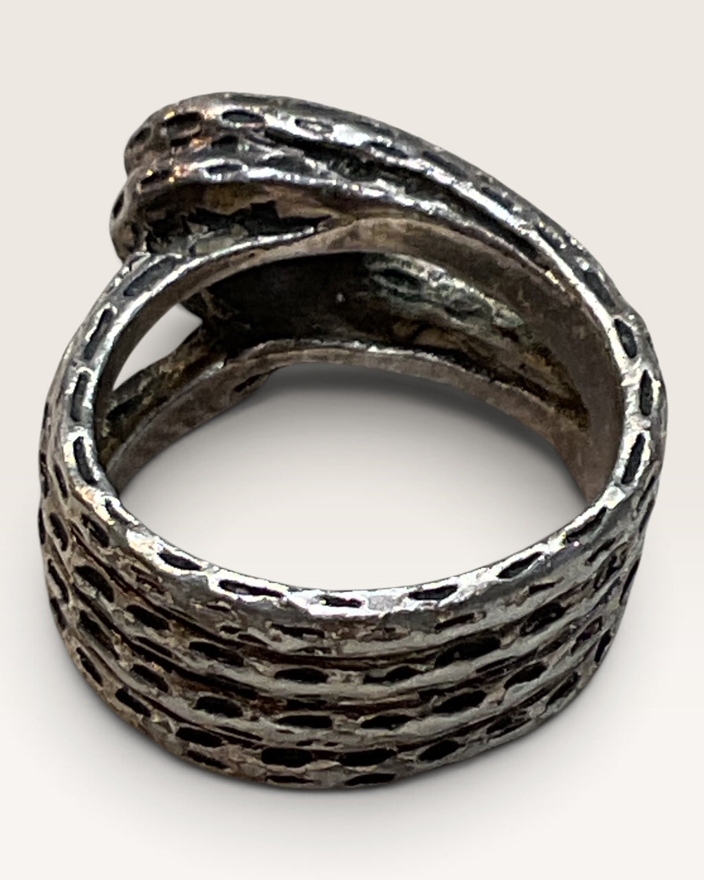 Older PD Pewter Silver Tone Rope Knot — Heavy Ring, Signed - Pre-Loved