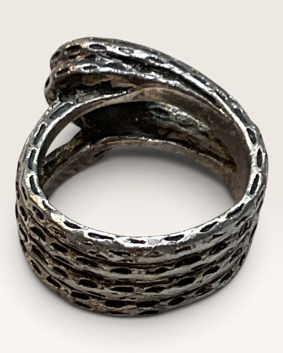 Older PD Pewter Silver Tone Rope Knot — Heavy Ring, Signed - Pre-Loved