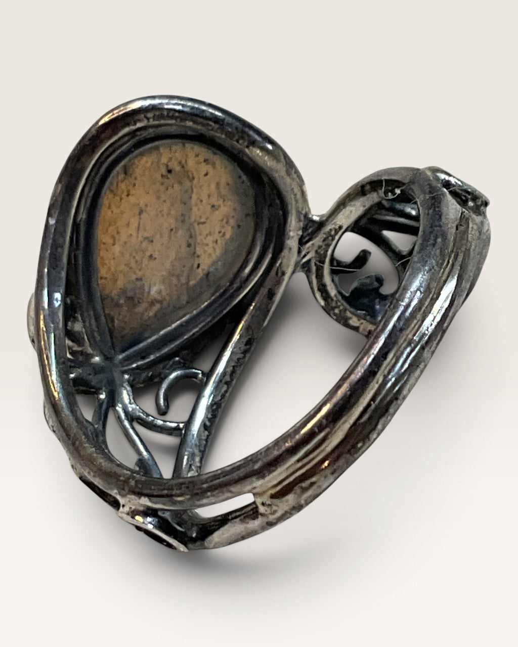 Sterling Silver 925 Teardrop Labradorite Statement Ring - Boho Scroll Detail - Pre-Loved