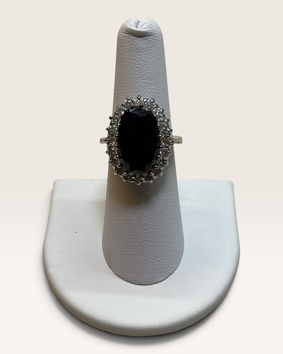 Black Faceted Stone Halo Silver Tone Rhinestone Cocktail - Pre-Loved