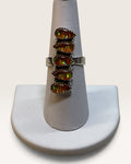 Native American Style .925 Silver Vibrant Fire Opal 5-Stone Statement Ring - Pre-Loved
