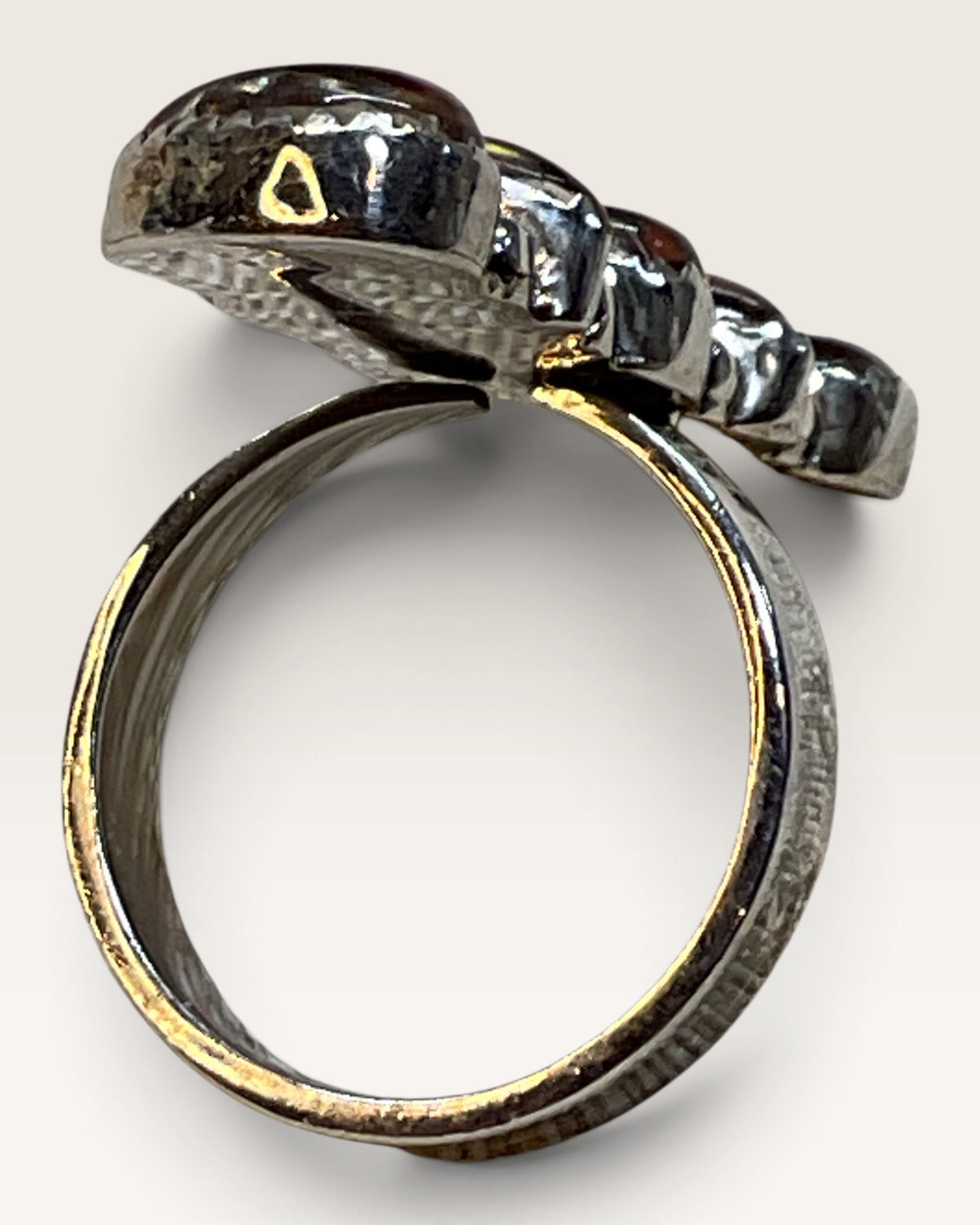 Native American Style .925 Silver Vibrant Fire Opal 5-Stone Statement Ring - Pre-Loved
