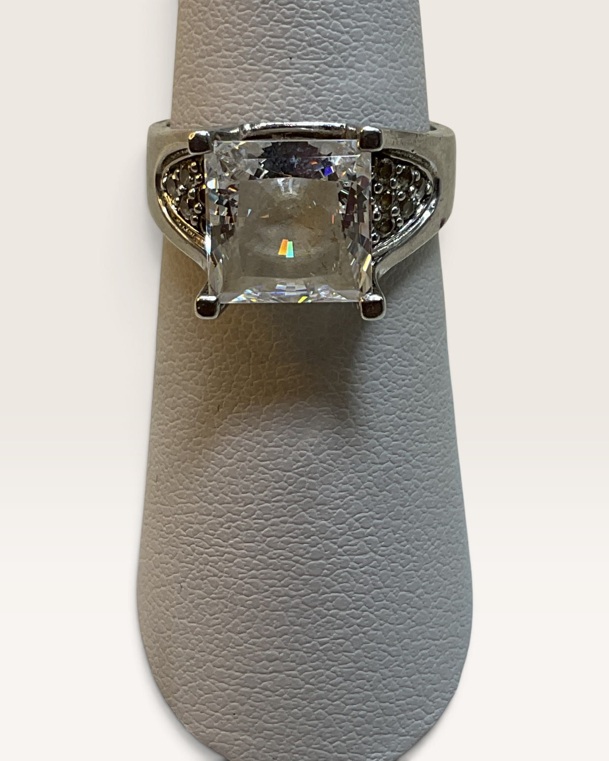 Sterling Silver CZ Princess Cut Solitaire Bridge Band Ring - Pre-Loved