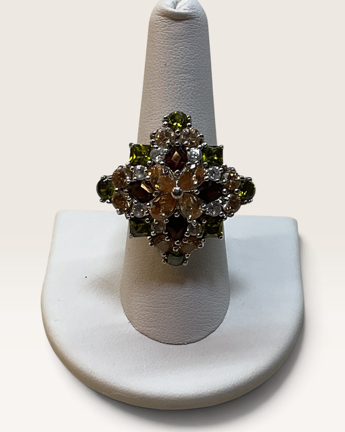 Large SETA Multi Color 925 Sterling Silver Cocktail Ring - Pre-Loved