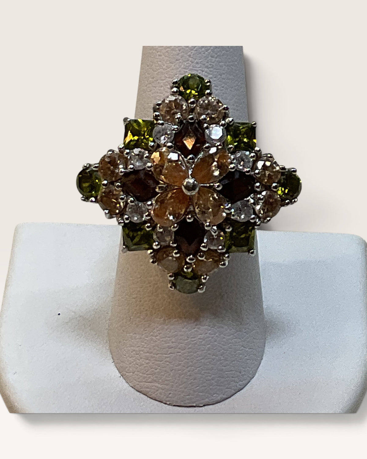 Large SETA Multi Color 925 Sterling Silver Cocktail Ring - Pre-Loved